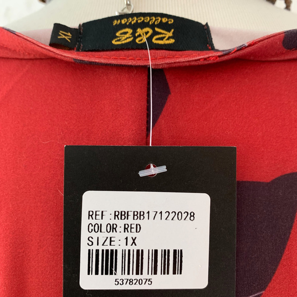 R & B Collection Red Floral Tunic W/ Pockets - Picture 4 of 6